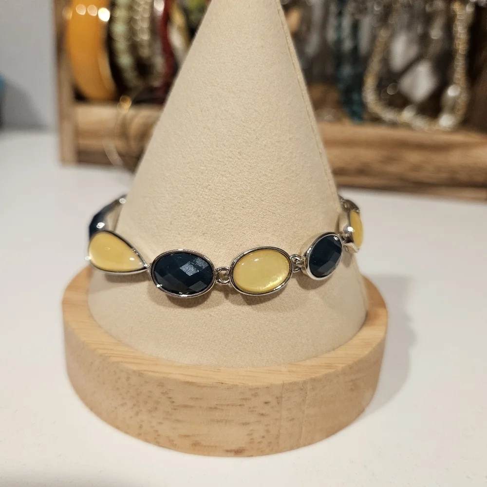 Lia Sophia Silver Dark Blue Teal Yellow Bracelet Women's Jewelry Accessories